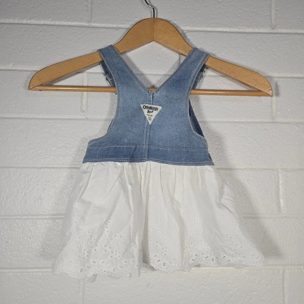 New OshKosh B'gosh Eyelet Overall Dress Cottage Cotton Girlie Boho Baby 18 Month